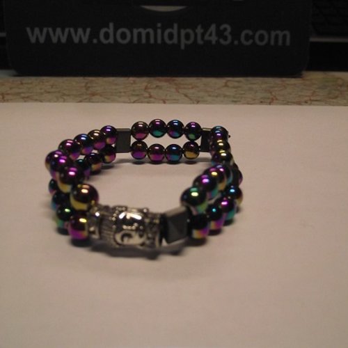 Bracelet hématite double-aimanté petite perle de couleurs-perle bouddha