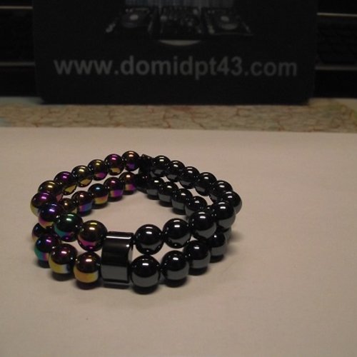 Bracelet hématite double-aimanté petite perle violet et noir