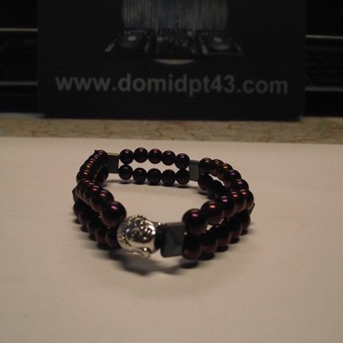 Bracelet hématite -double-aimanté petite perle violet-perle bouddha