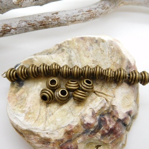 10 perles en métal couleur bronze 6mm ,  perle bronze antique ,  perle grand trou