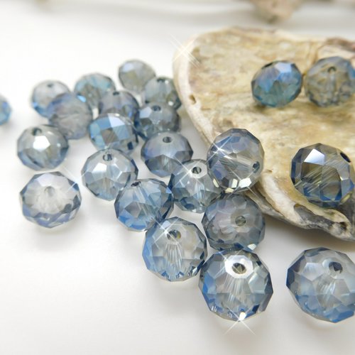 10 perles de cristal avec facettes  bleu ab ,rondelle à facettes 10mm
