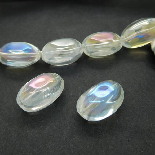 5 perles ovales verre transparente ab 20mm