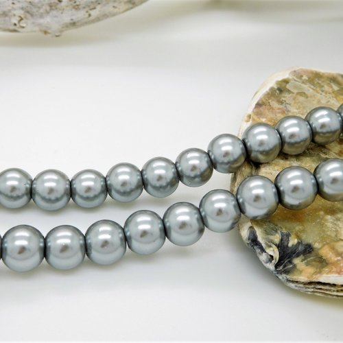 30 perles de verre gris 8mm