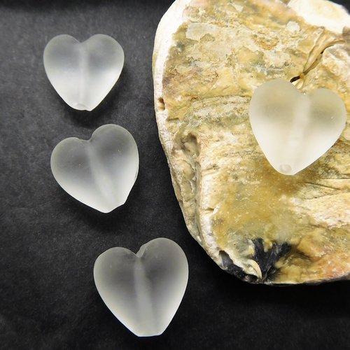 2 perles de verre coeur blanc 15mm