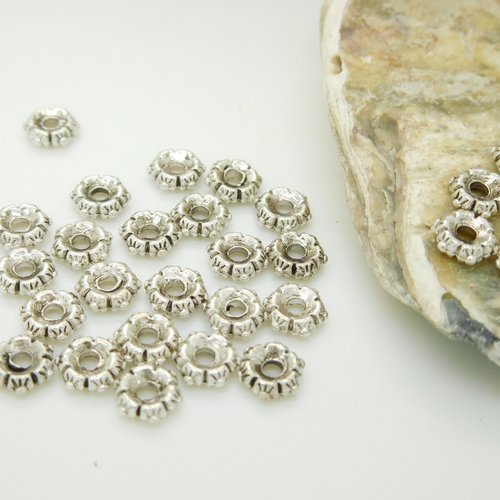 10 perles rondelles intercalaires en métal argent 5mm