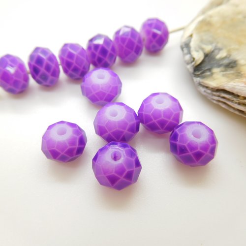 10 perles de verre violet imitation cristal rondelles à facettes 8mm x 6mm