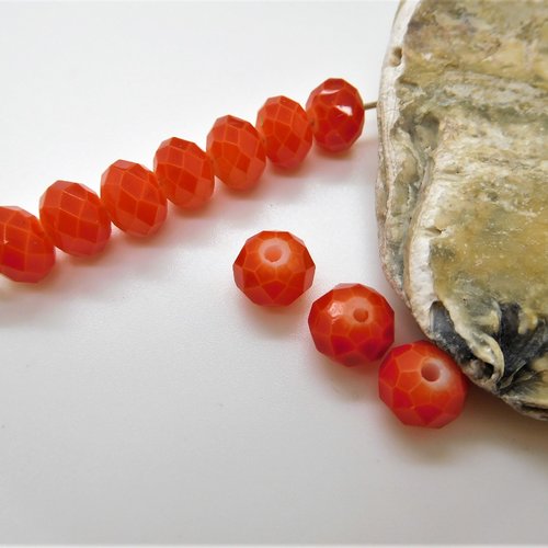 10 perles de verre orange imitation cristal rondelles à facettes 8mm x 6mm