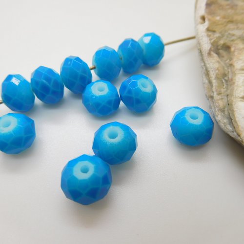 10 perles de verre bleu  imitation cristal rondelles à facettes 8mm x 6mm