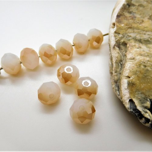 10 perles de verre blanc et or imitation cristal rondelles à facettes 8mm x 6mm