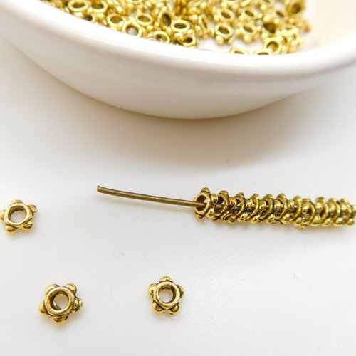 30 perles rondelles intercalaires en métal doré 4mm
