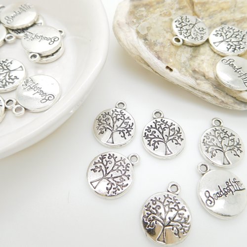 10 breloques arbre en métal argent 15 x12mm , breloque  arbre de vie , sequin