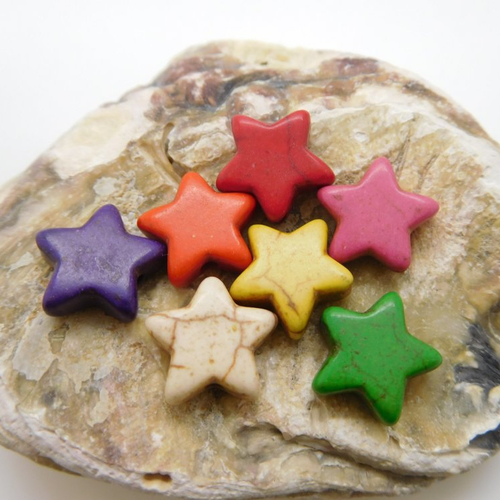 Perle étoile  en pierre teintée 12 mm 7 coloris au choix , howlite