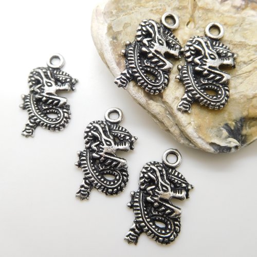 Breloque pendentif dragon chinois , grand dragon métal argent