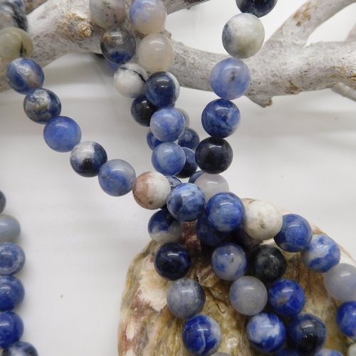 45 perles sodalite ronde 8mm , pierre naturelle bleue