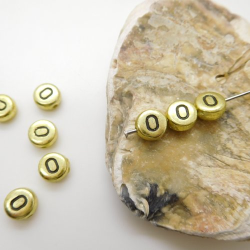 Perles chiffre 0 ,  perle dorée 7mm ,numéro 0