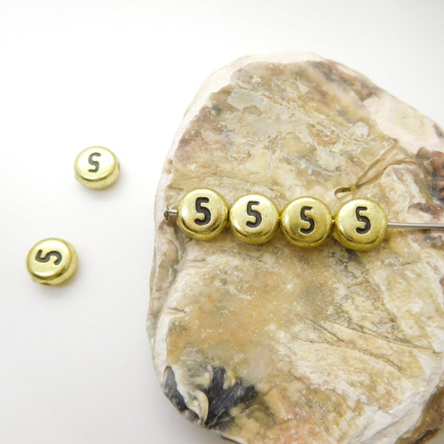 Perles chiffre 5 ,  perle dorée 7mm , numéro 5