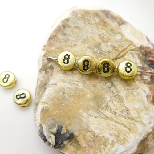 Perles chiffre 8 ,  perle dorée 7mm , numéro 8