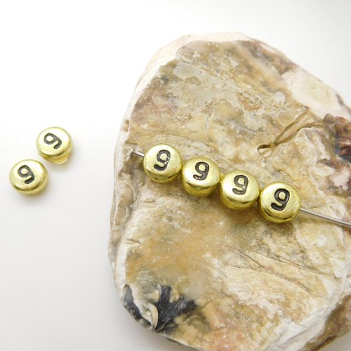 Perles chiffre 9 ou  6,  perle dorée 7mm , numéro 9 ou 6