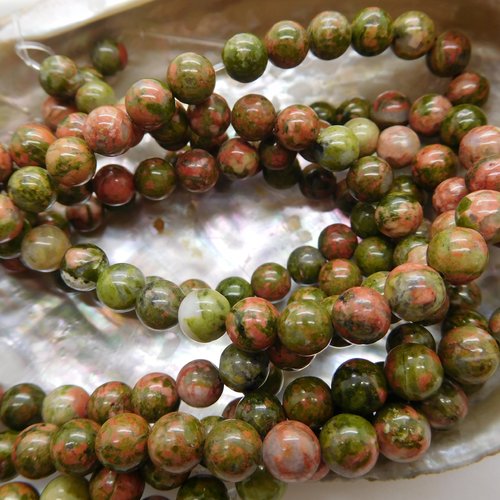 Perles unakite ronde 6mm , pierre naturelle verte et rose