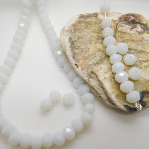 50 perles rondelle verre blanc 6x4mm , perle à facettes , abaque blanc