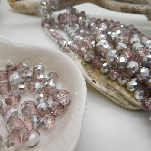 Perles de verre , imitation cristal  rose , rondelle 8mm , abacus rose et gris