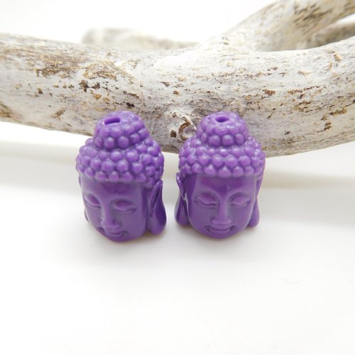 Perles  tête bouddha violet corail de synthèse 15mm