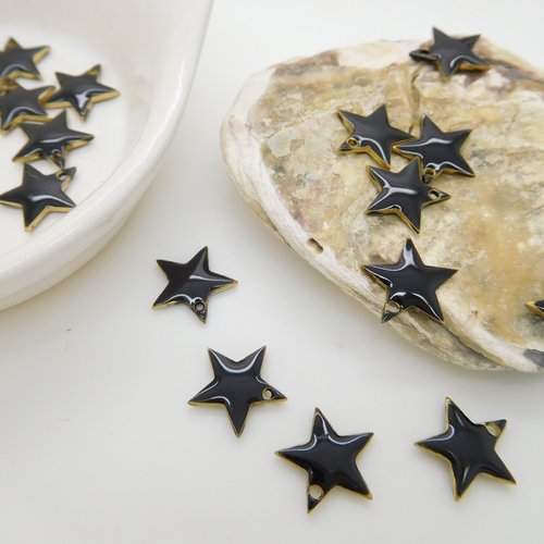 10 breloques étoile émaillée , petite étoile métal 12mm , sequin