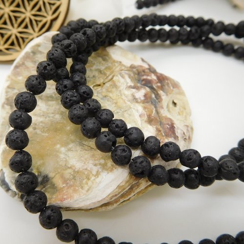 100 perles pierre de lave noire 4mm