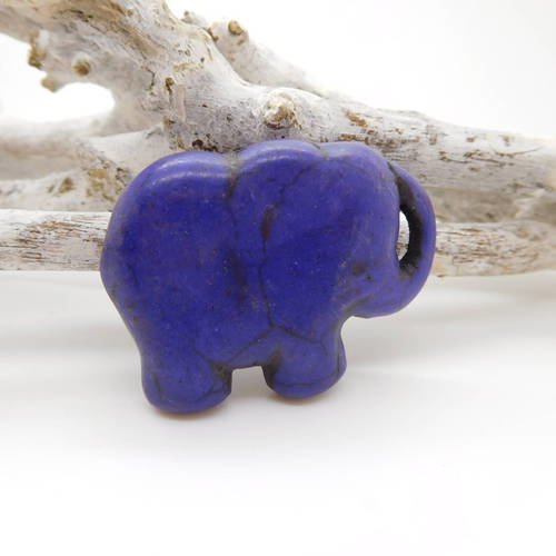 1  perle éléphant violet 40mm en pierre howlite teintée