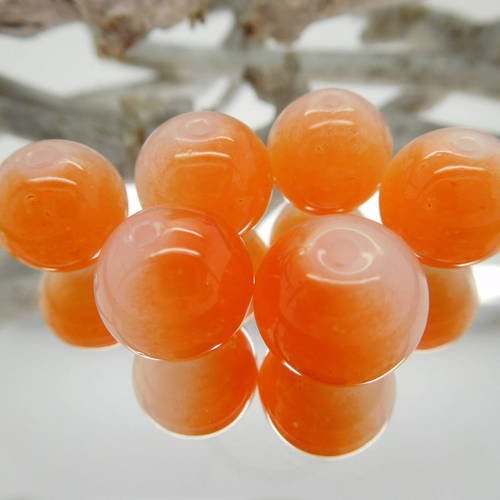 10 perles de verre ronde bicolore blanc et orange 12mm