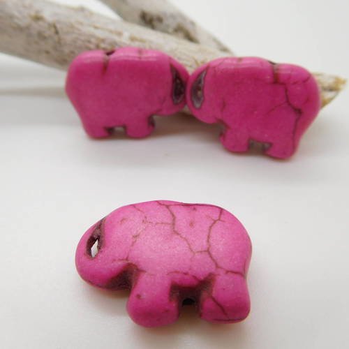 4 perles éléphants rose fuchsia 20mm en pierre howlite