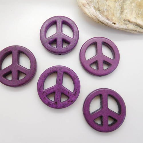 4 perles peace and love 24x4 mm  teinte violet