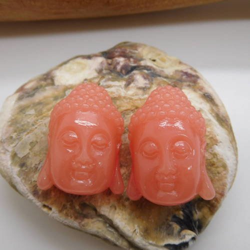 2  perles tête bouddha en corail de synthèse 27mm
