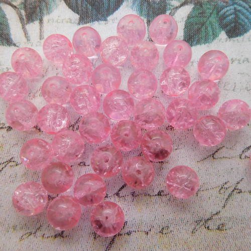 50 perles en verre  craquelé ronde  rose 8 mm