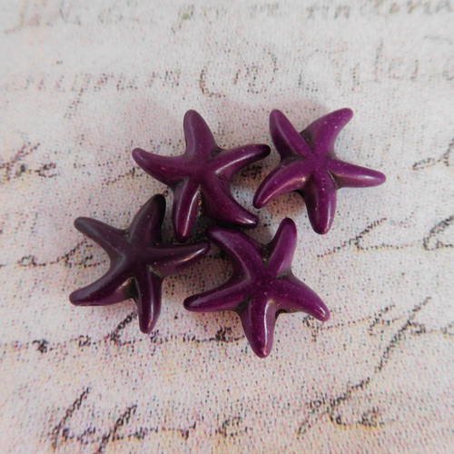 4 perles étoiles de mer violet  pierre teintée howlite 14mm