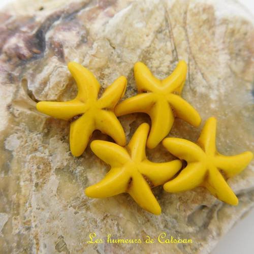 3 perles étoiles de mer jaune  pierre teintée howlite 14mm