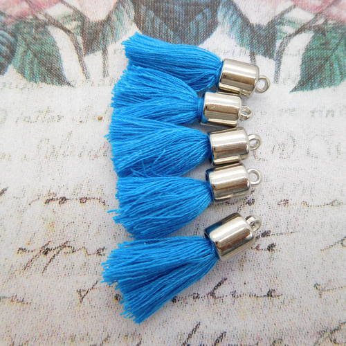 5 pompons breloque / pendentif bleu outremer 28mm 