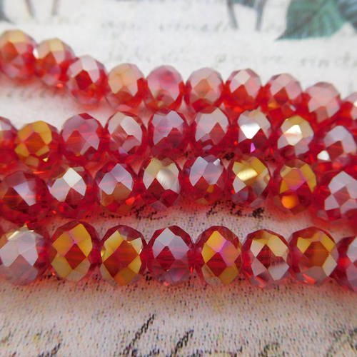20 perles cristal à facettes  rouge siam ab 8mm ,abacus