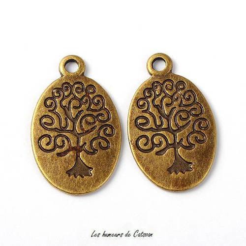2 breloques /médaillons arbre en métal bronze 23x14mm 