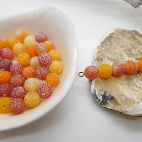 50 perles agate craquelée veine de dragon orange 8 mm