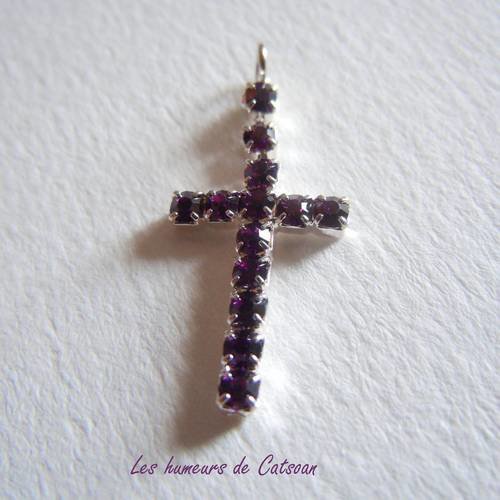 1 croix avec strass améthyste breloque croix, violet, pendentif 24mm