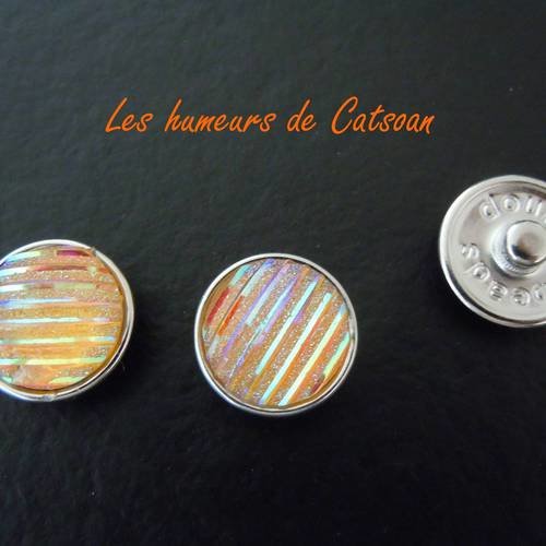2 boutons pression orange pour support chunk avec cabochon synthétique effet strass 18 mm 
