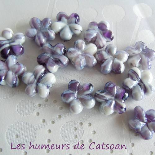 5 perles de verre forme  fleur 2 couleurs fait main @les humeurs de catsoan 
