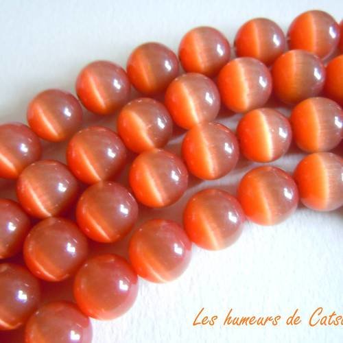 10 perles de verre  oeil de chat 10mm orange foncé grade a