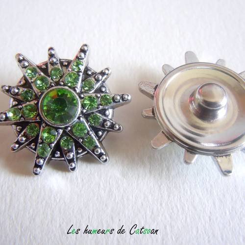 2 boutons pression vert pour support  avec cabochon  18 mm  bouton snap