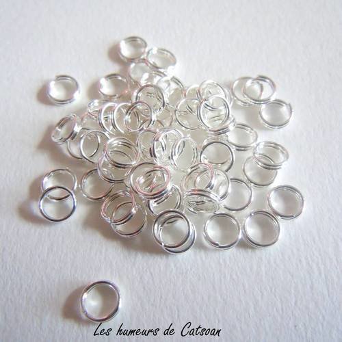 50 anneaux double de taille 6 mm en  métal argenté 
