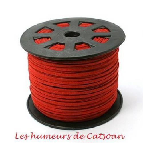 Cordon de suédine rouge 3mm  x1m plat aspect daim