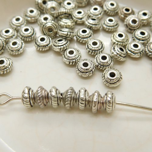30 perles rondelles intercalaires en métal argenté (5x3mm)
