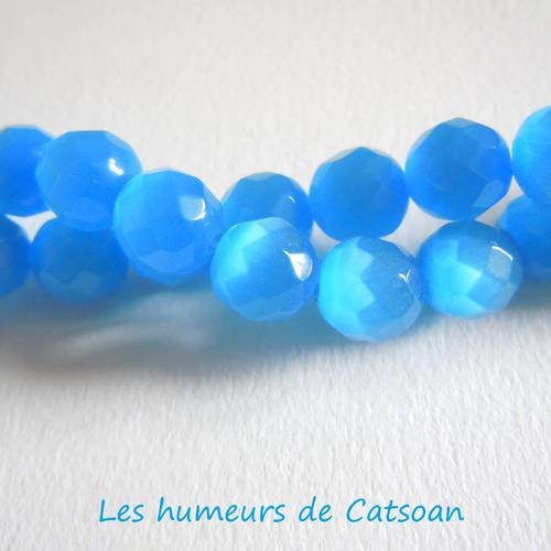 10 perles de verre rondes oeil de chat à facettes en verre 10mm  couleur bleu outremer qualité grade a