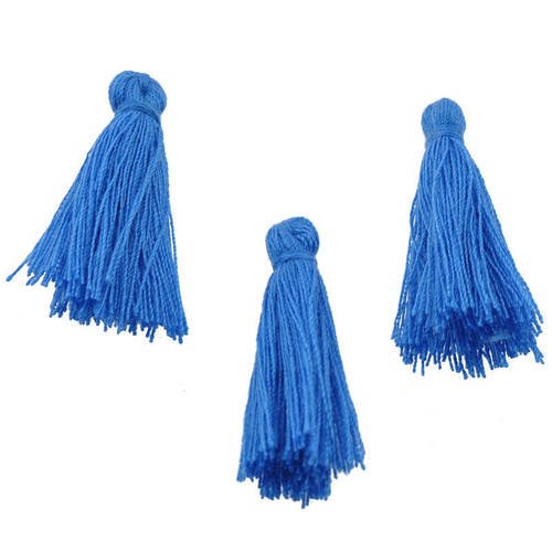 10 pompons breloque / pendentif en textile couleur bleu outremer 25mm 